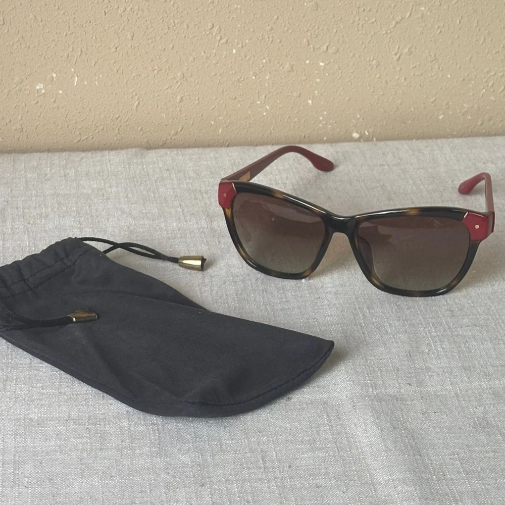 Tortoise Shell Sunglasses with Red Accents